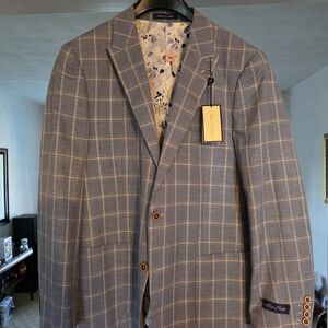 Alan Flusser Blue/Tan Checkered Men's Blazer